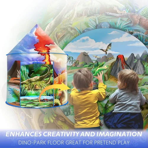 Vista 7 de Tienda de campaña de dinosaurio para niños, tienda de campaña de aventura desplegable para juegos en interiores y exteriores