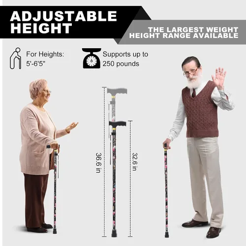 Vista 2 de PARLORA Bastón de caminar para mujeres y hombres, plegable, ligero, elegante, bastón plegable Bastones de caminar para personas mayores y adultos