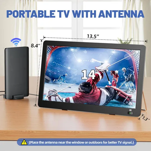 Vista 3 de Televisor portátil de 14 pulgadas con antena mejorada sintonizador ATSC, monitor LCD 1080P, HDMI/USB/AV, pequeño televisor portátil para campamento