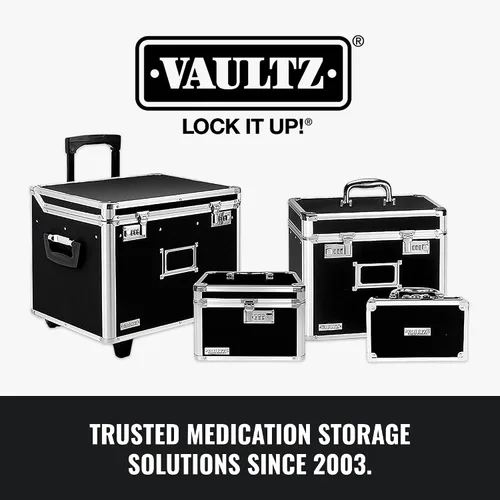 Vista 8 de Vaultz Caja de medicamentos con cerradura de combinación, caja de seguridad de metal segura para medicamentos, píldoras y objetos de valor, pequeña