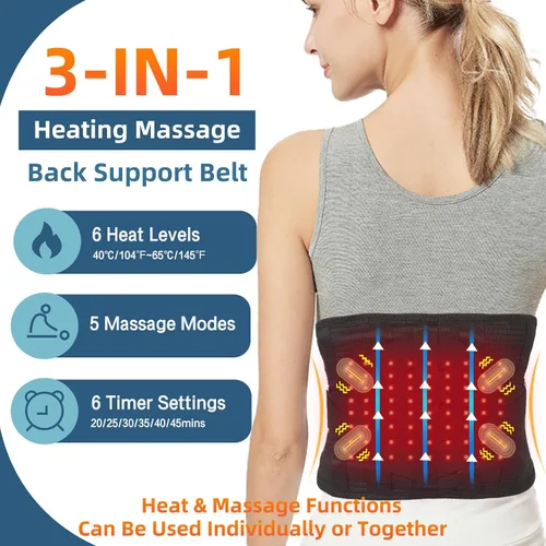 Vista 2 de HONGJING Soporte de masaje de luz roja con calor para aliviar el dolor de espalda baja, cinturón masajeador inalámbrico recargable para dolor