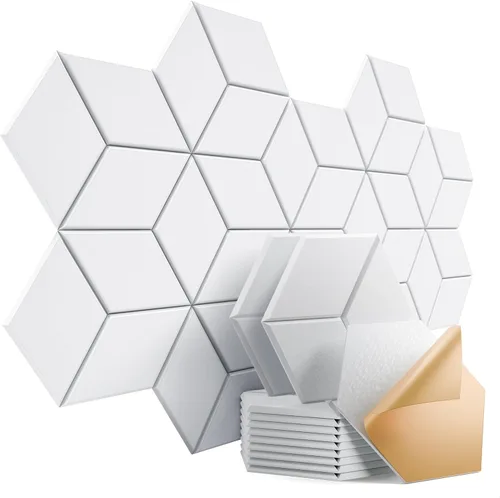 Vista 97 de Paquete de 12 paneles acústicos autoadhesivos de 12 x 10 x 0.4 pulgadas, paneles de espuma a prueba de sonido con alta densidad, elegante diseño