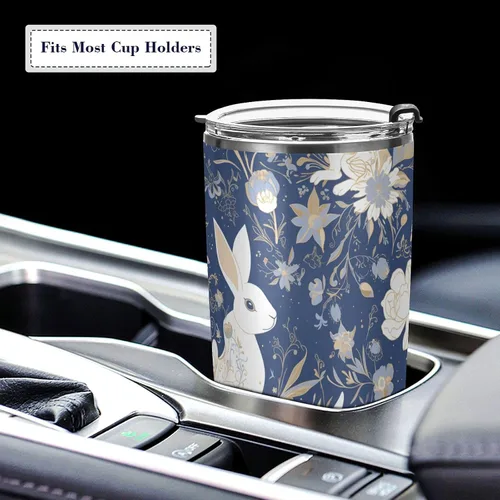 Vista 5 de Tazas de café de viaje de acero inoxidable vintage azul conejo con tapas con tapa y popote taza de viaje para café taza de viaje simple 20 oz tazas