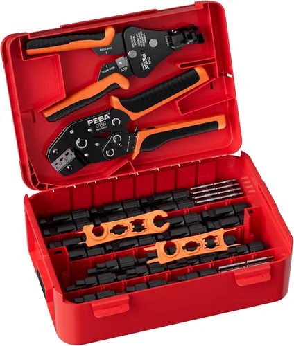 Vista 14 de PEBA Kit de herramientas de prensado, crimpadora solar para cable de panel solar AWG 16-10, con 6 pares de conectores solares IP68 y 1 par de llave