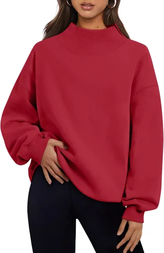 Vista 9 de Trendy Queen Sudaderas de cuello alto para mujer, de gran tamaño, trajes de Albaricoque