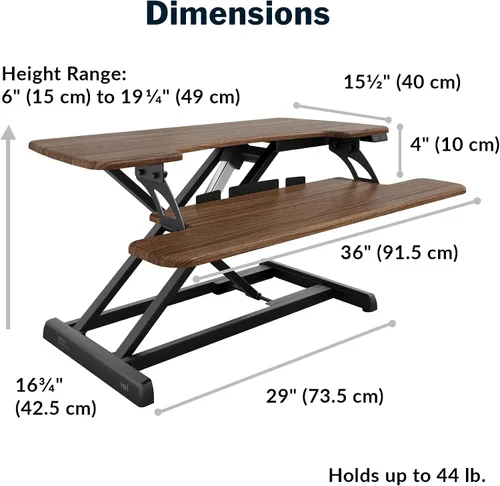 Vista 2 de Vari VariDesk Pro Plus 36 - Convertidor eléctrico de escritorio de pie -11 ajustes de altura + elevación de resorte, diseño de 2 niveles con bandeja