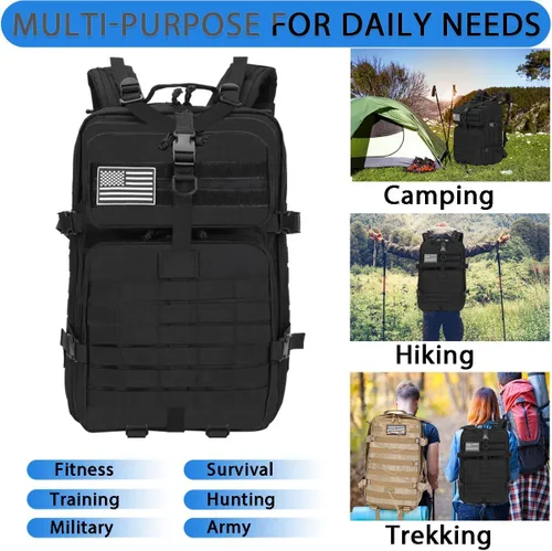 Vista 5 de Phoking Mochila táctica militar 45L Lage Molle mochila de 3 días paquete de asalto mochila camping senderismo mochila Bug Out bolsa mochila
