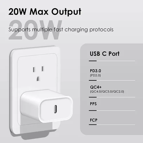 Vista 2 de Cargador rápido para iPhone, [certificado MFi] Bloque de carga rápida USB C de 20 W con cable de Tipo-C a Lightning de 10 pies, carga súper rápida