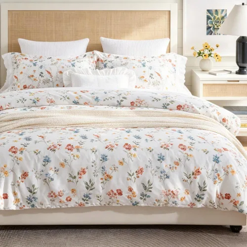 Vista 19 de DAUAOTO Juego de funda de edredón Twin XL de 68"X92", ropa de cama de algodón con estampado de granja para cama Twin XL extra larga, patrón floral