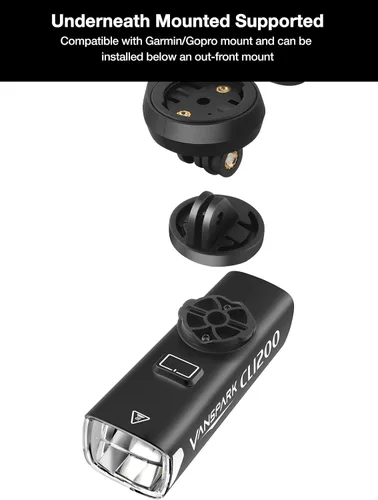 Vista 12 de VANSPARK CL1200 - Luces de bicicleta de 1200 lúmenes, faro de bicicleta con corte de 1200 lúmenes, luces de bicicleta recargables USB-C, cuerpo