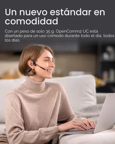 Vista 2 de SHOKZ OpenComm2 UC 2025 - Auriculares inalámbricos para computadora de oreja abierta con micrófono Boom, auriculares estéreo Bluetooth de conducción