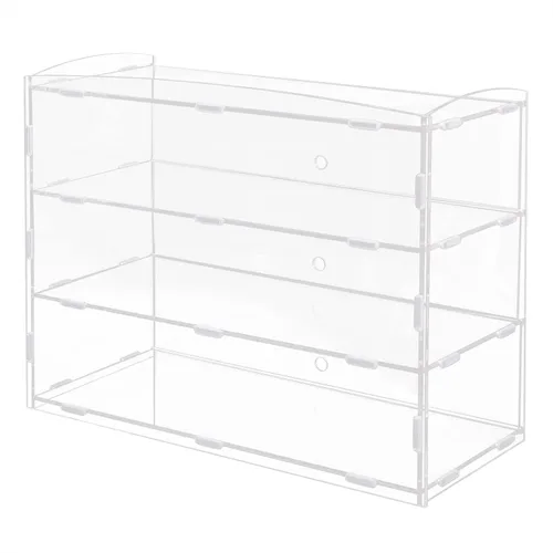 Vista 6 de OUKANING vitrina acrílica de 3 bandejas, rectangular, transparente, 18.7 x 14.8 x 8.5 pulgadas, vitrina de encimera al por menor
