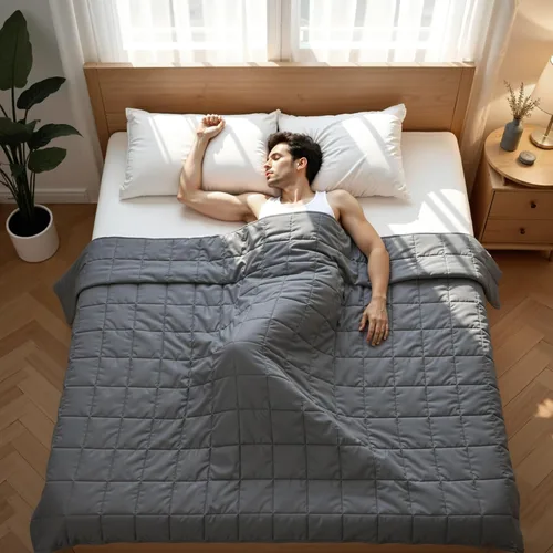 Vista 8 de Weighted Blanket 15 lb, 48" x 72" Twin Size Cooling Cotton Machine Washable Premium glass bead fill, Even-weight grid stitching, Breathable