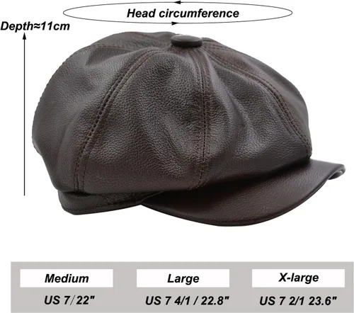 Vista 2 de Sombrero clásico de cuero de 8 paneles Gatsby Newsboy Ivy para hombre de moda