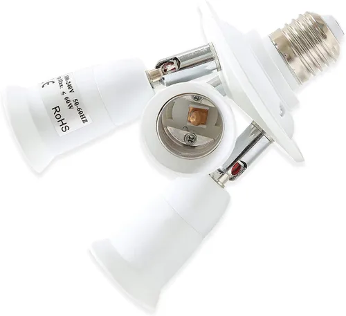Vista 7 de ELECTOP Divisor de enchufe ajustable E26 E27, soporte de lámpara adaptador de base de bombilla blanca 3 en 1, giro de 360 grados de flexión de 180