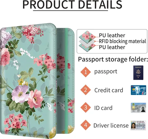 Vista 4 de bvya Portatarjetas de pasaporte y vacuna, protector organizador de documentos de viaje de cuero con bloqueo RFID, E