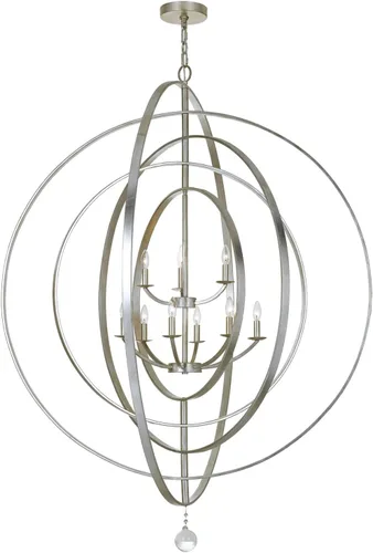 Vista 9 de Crystorama Luna - Candelabro de bronce inglés y oro antiguo con 9 luces, lámpara de techo - Candelabros para pasillo, sala de estar, vestíbulo