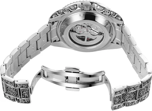 Vista 3 de FORSINING Reloj automático con grabado de esqueleto para hombre, resistente al agua, reloj de pulsera de cuerda automática