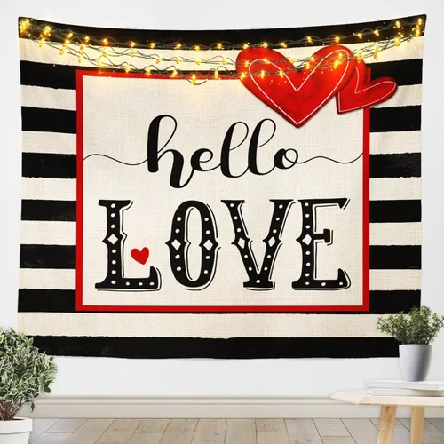 Vista 4 de Tapiz femenino de flores de rosas rojas, tapiz de pared para el día de San Valentín, decoración de habitación de niñas y mujeres, diseño de retazos