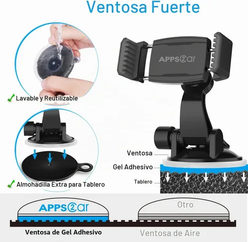 Vista 6 de APPS2Car Soporte de teléfono con ventosa para automóvil con brazo ajustable, soporte de teléfono de perfil bajo, soporte compacto para parabrisas