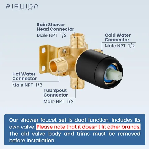 Vista 2 de Airuida Juego de grifo de ducha con boquilla de bañera, grifo de bañera de Negro
