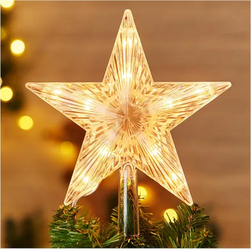 Vista 8 de Decoración para árbol de Navidad con forma de estrella 3D, 10 bombillas integradas para decoración de Navidad en interiores
