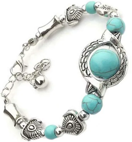 Vista 3 de Pulsera de cadena de muñeca con dije de moda para mujer, pulsera de lujo con cuentas de verano, diseño clásico turquesa, pulseras de Navidad