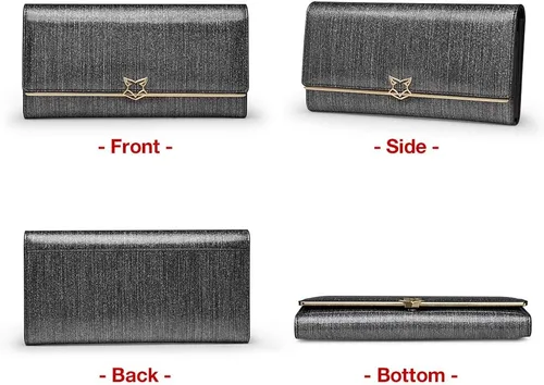 Vista 2 de FOXER Cartera de cuero para mujer, cartera de embrague plegable para mujer, talla única