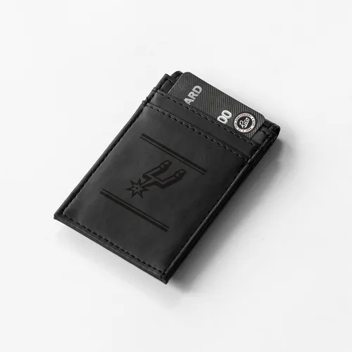 Vista 2 de Rico Industries NBA San Antonio Spurs Premium - Cartera de piel vegana negra con grabado láser, diseño compacto y delgado pero resistente, perfecto