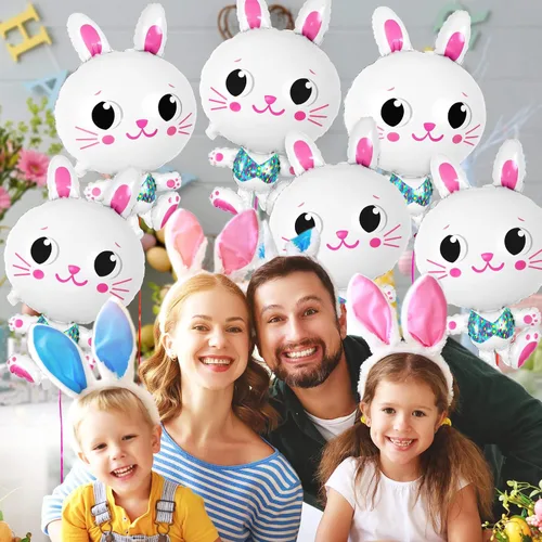 Vista 5 de 6 globos de conejo, globos grandes de conejo de Pascua de 32 pulgadas, globo de aluminio en forma de conejo, lindo globo de conejo de Mylar