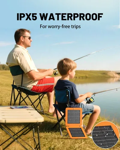 Vista 7 de SOLUPUP Paneles Solares, Cargador Solar Pequeño de 10W con USB-A de 5V y USB-C de Carga Rápida IPX5 Impermeable Plegable Panel Solar Portátil