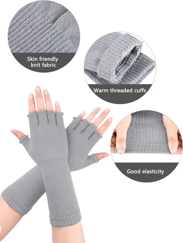 Vista 5 de Boao 4 pares de guantes largos de punto para mujer, sin dedos, guantes de invierno de medio dedo
