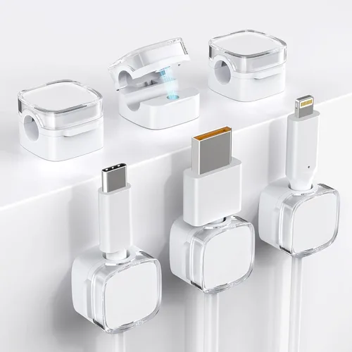 Vista 8 de Clips magnéticos para cable, paquete de 6 organizador de cables soporte para accesorios de escritorio y oficina, soporte para cables para ocultar