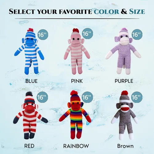 Vista 6 de Plushland Adorable Mono de Calcetines, El Original y Tradicional Juguete de Animal de Peluche Tejido a Mano, Regalo para Niños, Bebés, Adolescentes