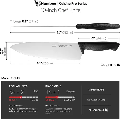 Vista 5 de Cuisine Pro - Cuchillo de chef de 10 pulgadas - Hoja de espiga completa de acero inoxidable para uso profesional y personal - Mango ergonómico