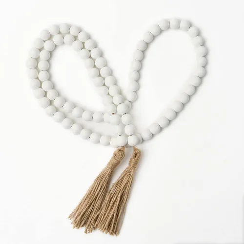 Vista 13 de OMISHE Guirnalda de cuentas de madera de 59 pulgadas con borlas, cuentas decorativas, guirnalda de cuentas de madera de granja para colgar