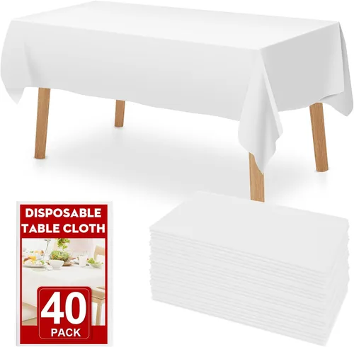 Vista 19 de RowinsyDD Paquete de 30 manteles de plástico negro desechables, 54 x 108 pulgadas, manteles de plástico para mesas rectangulares, mantel desechable