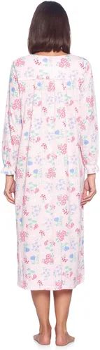 Vista 4 de Casual Nights Vestido de dormir floral de manga larga para mujer, camisón Henley de longitud completa