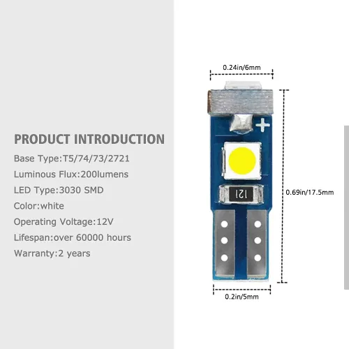 Vista 4 de 10 bombillas LED T5 para tablero de instrumentos, superbrillantes, 17, 37, 70, 74, T5, bombillas LED para interior de automóvil, panel