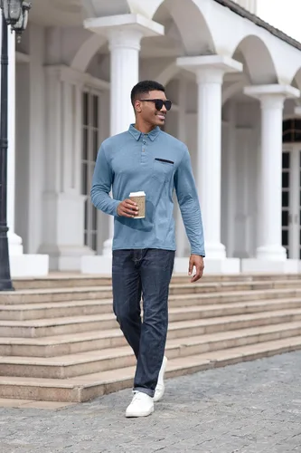 Vista 5 de Polo de algodón clásico de manga larga con botones térmicos y bolsillo para hombre