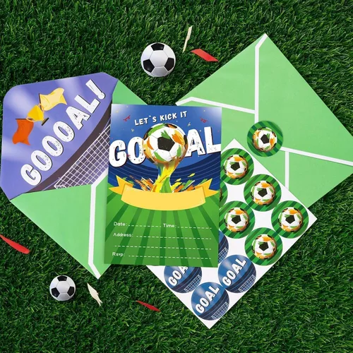 Vista 4 de WERNNSAI 24 Juego de Invitaciones de Cumpleaños de Fútbol con Sobres - Suministros de Fiesta de Fútbol para Niños, Niños, Deporte de Fútbol