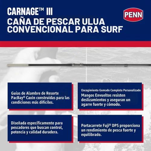 Vista 2 de Penn Carnage II & Carnage III Surf Caña de pescar convencional ULUA