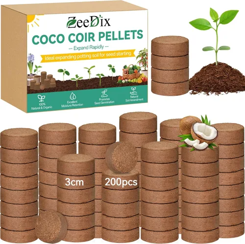 Vista 10 de ZeeDix 50 pellets de fibra de coco orgánica de 1.181 in para iniciadores de semillas, tierra de coco comprimida para plantar, suelo de jardín
