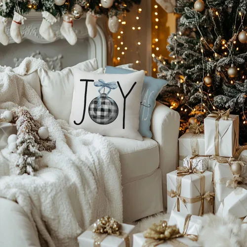 Vista 8 de GEEORY Juego de 4 fundas de almohada de Navidad de 18 x 18 pulgadas para decoraciones de Navidad, árbol de Navidad, alegría, nieve, Navidad feliz