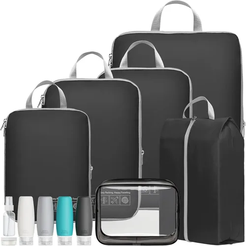 Vista 11 de Cambond Cubos de equipaje de compresión para mujeres de viaje, organizadores de equipaje ligeros, bolsas de equipaje para llevar en maletas 01