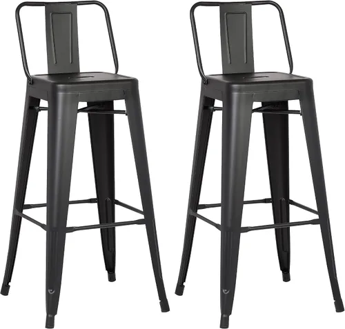 Vista 23 de AC Pacific Juego de 2 taburetes de metal de 24 pulgadas, estilo rústico campestre con respaldo bajo, construcción ligera y resistente, fácil