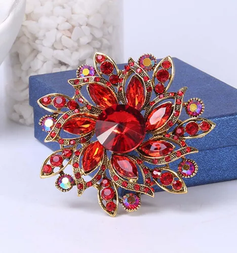 Vista 3 de Broche de flores de boda con diamantes de imitación de cristal grande para mujer, accesorios de ropa de joyería de moda, 4 uds