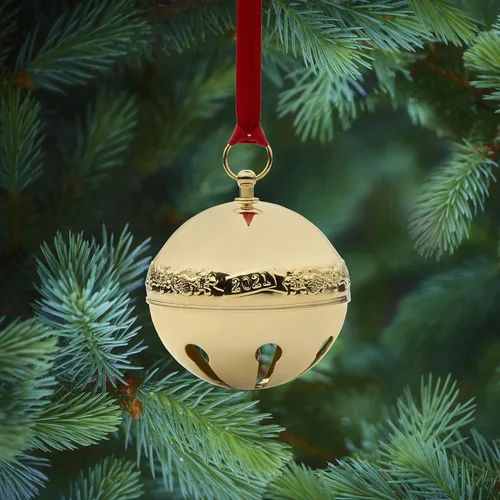 Vista 3 de Wallace 32ª edición 2021 Adorno de campana de trineo chapada en oro, oro, Navidad