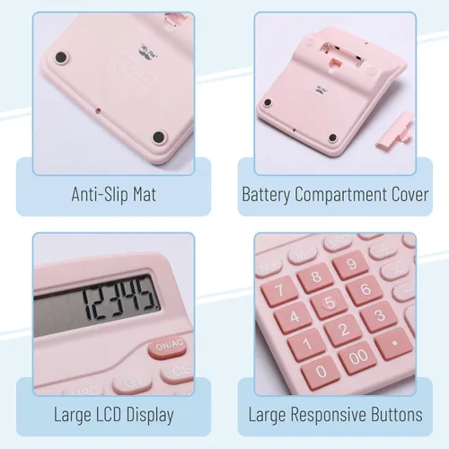 Vista 4 de Mr. Pen- Calculadora, Rosa, Calculadoras Pantalla grande Calculadora de función estándar, 12 dígitos, Calculadoras de escritorio, Calculadora