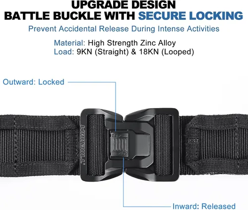 Vista 2 de WarBull Cinturón táctico de batalla Molle, cinturón de pistola de liberación rápida de 2'' con bloqueo seguro, cinturón interior EDC de 1.57